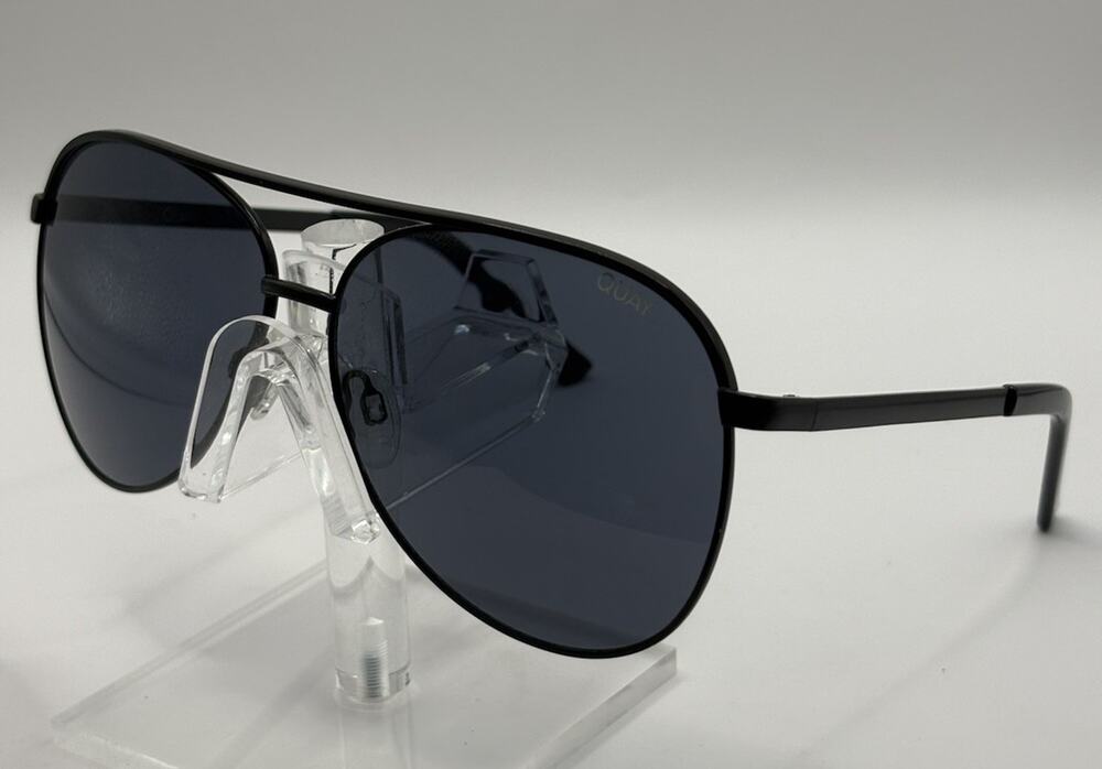 Quay Australia Black Aviator Sunglasses with Dark Blue Lenses